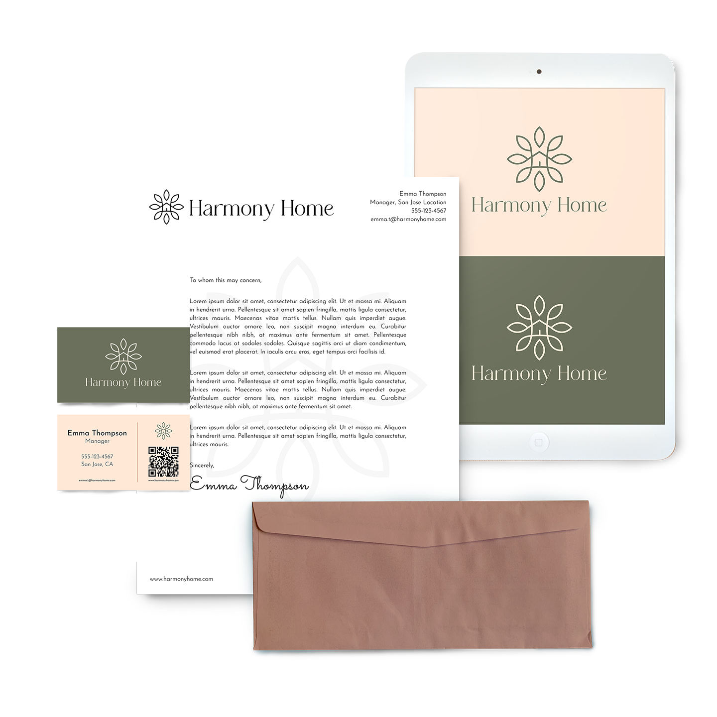 Harmony Home interior design company brand corporate stationery design